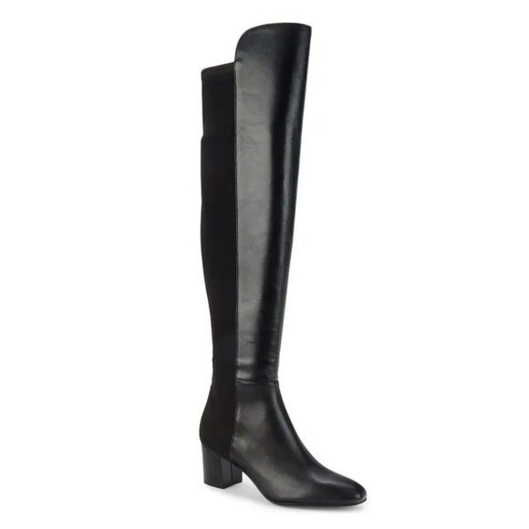 $850 STUART WEITZMAN Gillian Leather Block Heel Knee-High Boots BLACK 6 (PA27)